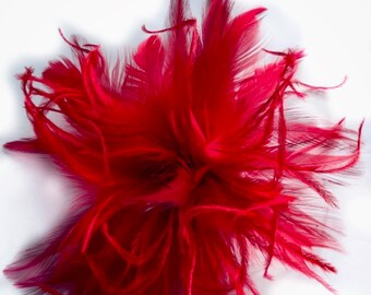 Red Feather Fascinator Hair Clip Accessory... many colors available...handmade in the usa