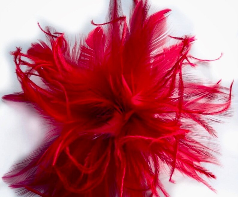 Red Feather Fascinator Hair Clip Accessory... many colors available...handmade in the usa immagine 1