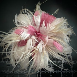 Large Pale Blush Pink rose tan Feather Fascinator Hair Clip Accessory &/OR lapel pin boutonniere afbeelding 2