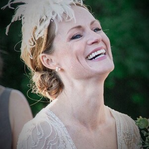 Bridal Wedding Ostrich Fascinator Feather Flower Hair Clip. Faux pearl bead stems. Millinery Headpiece. image 3