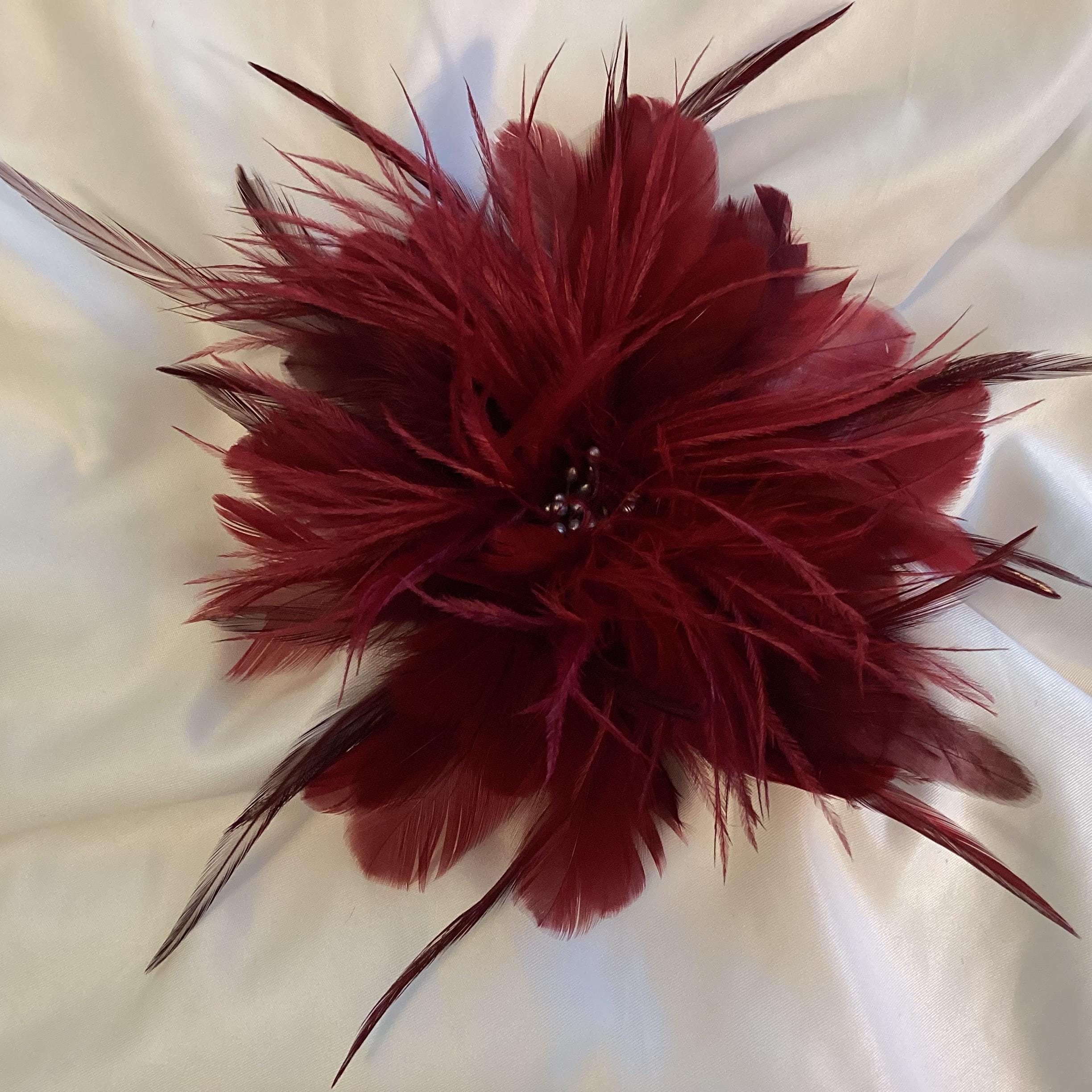 Dark Red Wine Shades. Feather Fascinator Hair Clip, Fashion  display picture 3