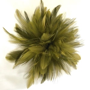 Olive Green Feather Fascinator Hair Clip, brooch pin. imagem 3