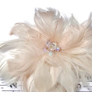 Pale Blush Pink, Ivory, or Black Feather Fascinator Hair Clip,crystal bead, bridal wedding, Handmade in USA image 3