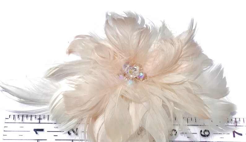 Pale Blush Pink, Ivory, or Black Feather Fascinator Hair Clip,crystal bead, bridal wedding, Handmade in USA 画像 3