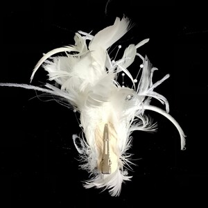 Ivory, White or Blush Pink handmade in the USA Bridal Wedding Fascinator Feather Hair Clip crystals Ostrich pearls image 3