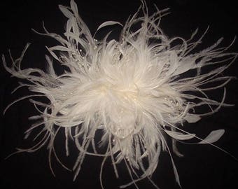 Bridal Wedding Ostrich Fascinator Feather Flower Hair Clip. Faux pearl bead stems. Millinery Headpiece.