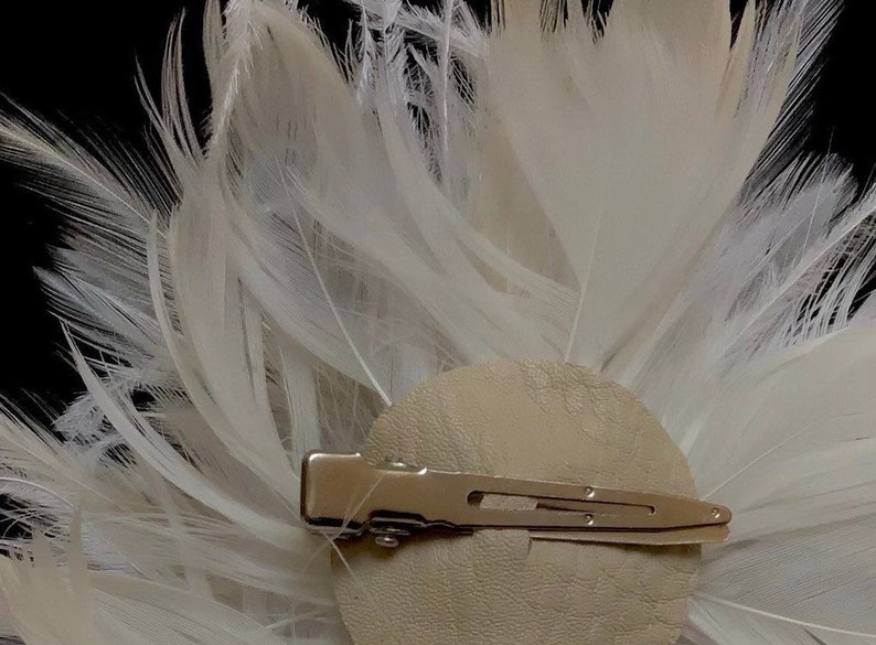 Bridal Wedding Feather Flower Fascinator Hair Clip Headpiece. Ostrich. pearlized stamen. Millinery image 4