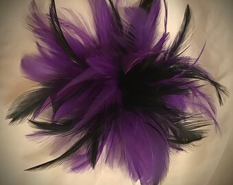 Purple w/ or w/o Black Feather Fascinator Hair Clip, Handmade in USA