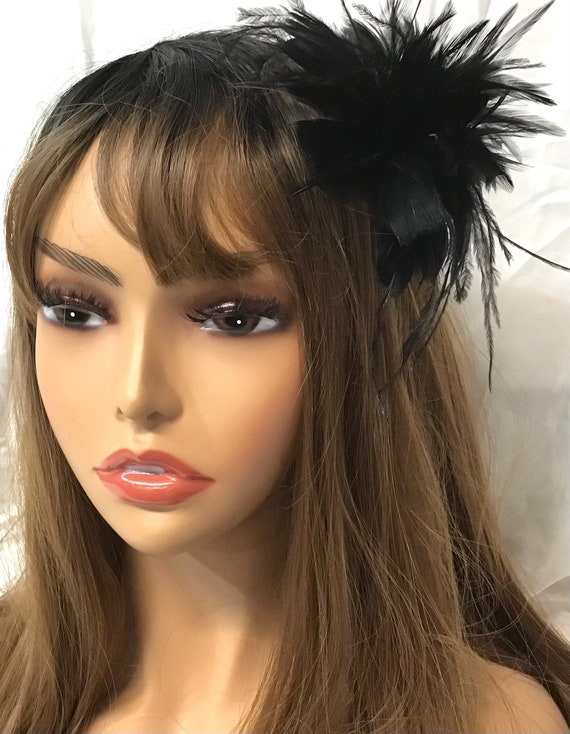 Black Feather Fascinator Hair Clip. Ostrich accent. Handmade in the USA. Black Feather Fascinator Hair Clip Accessory. Ostrich  main image 3