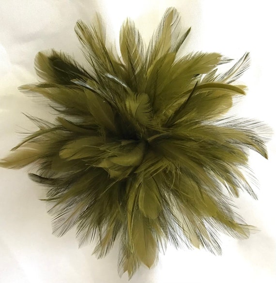 Olive Green Feather Fascinator Hair Clip, Brooch Pin. - Etsy display picture 2