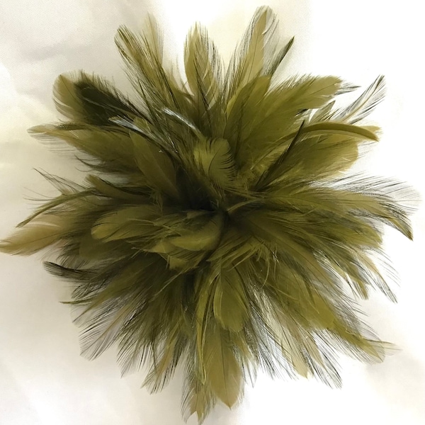 Olive Green Feather Fascinator Hair Clip, brooch pin.
