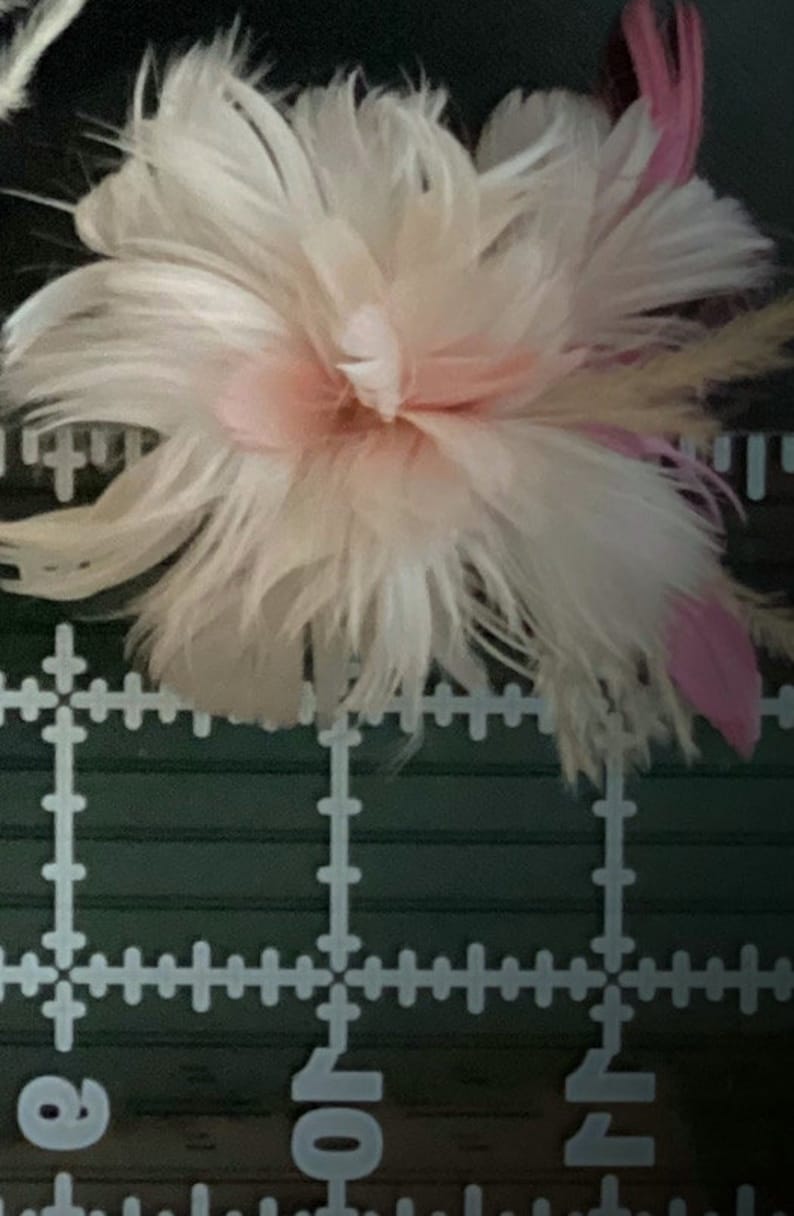 Large Pale Blush Pink rose tan Feather Fascinator Hair Clip Accessory &/OR lapel pin boutonniere zdjęcie 8