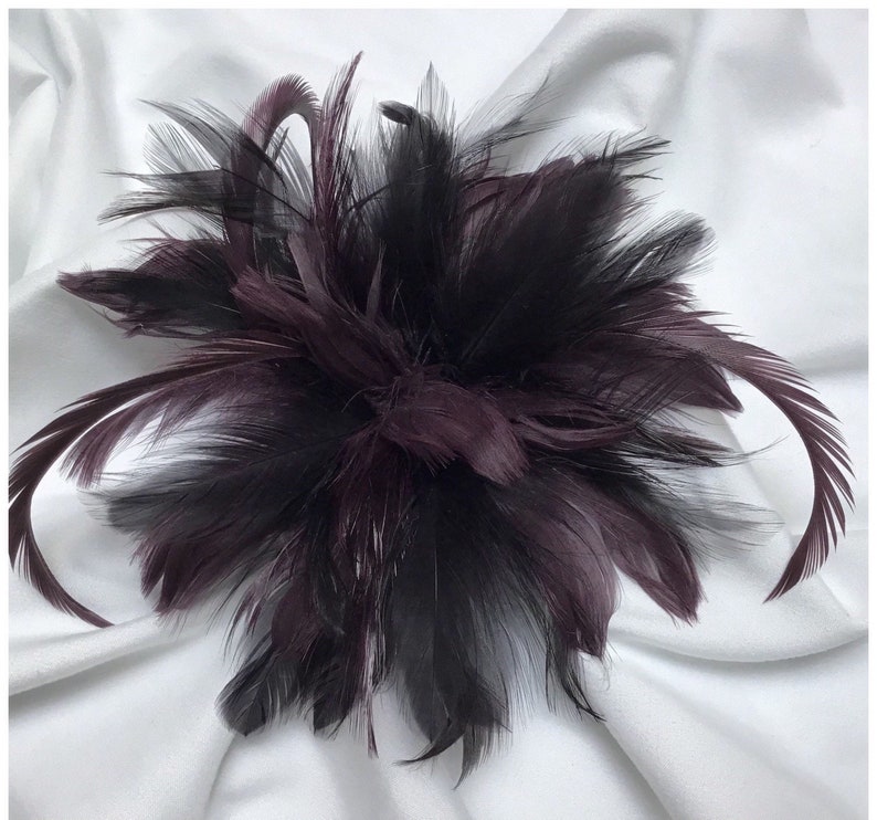 Aubergine Eggplant purple Feather Fascinator Hair Clip, brooch pin. Fashion Accessory Made in USA image 1