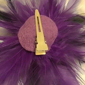 Purple w/ or w/o Black Feather Fascinator Hair Clip, Handmade in USA 画像 3