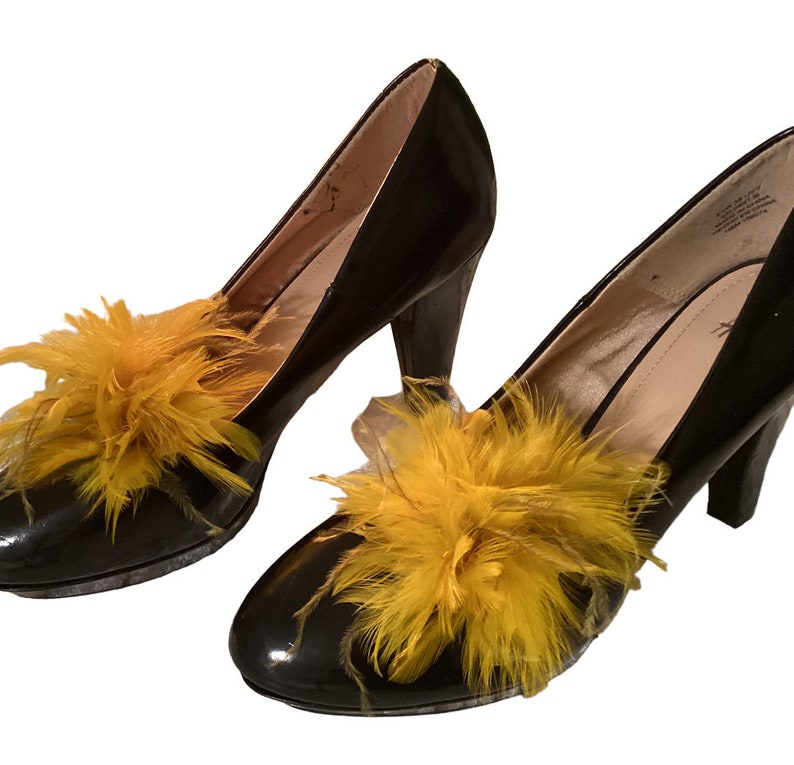 Ostrich Feather shoe clips accessory. Shoes not included. Black, Red, Olive, Forest Green, Brown, Rose Pink 画像 9