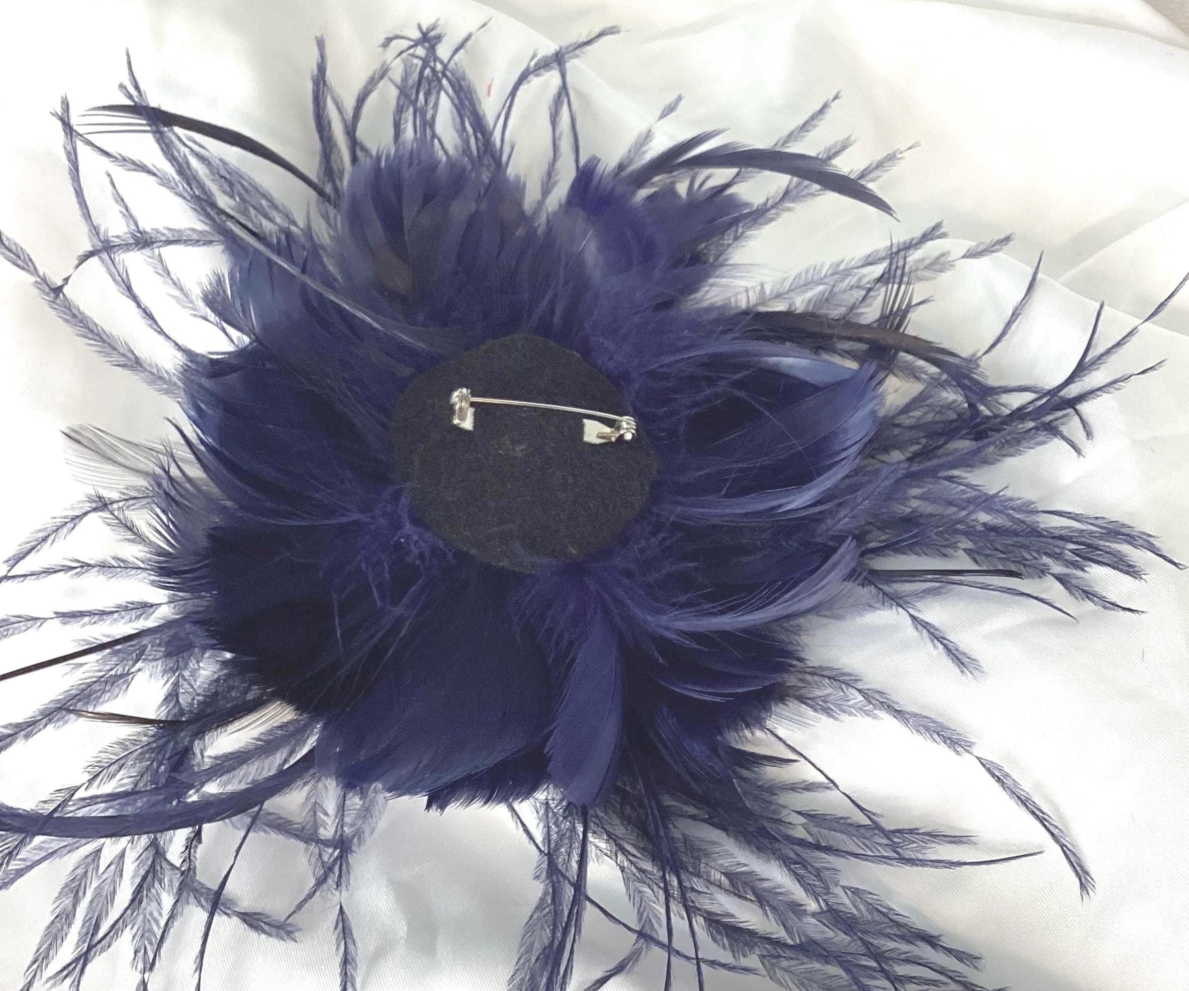 Dark Blue, Navy. Ostrich Feather Flower Fascinator Hair Clip  display picture 3