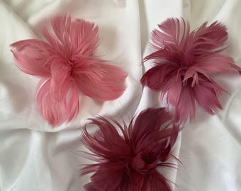 Choice…Petite rose PINK shades Feather Fascinator Hair Clip, brooch pin. Rosewood