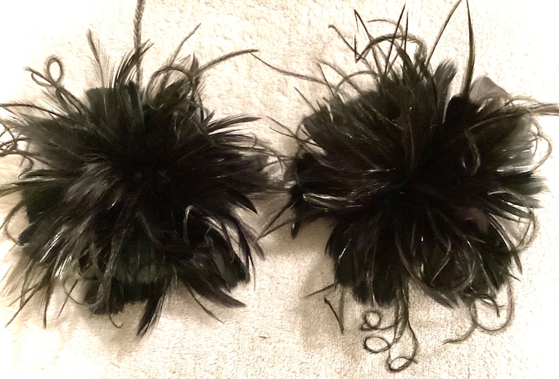 Ostrich Feather shoe clips accessory. Shoes not included. Black, Red, Olive, Forest Green, Brown, Rose Pink image 3