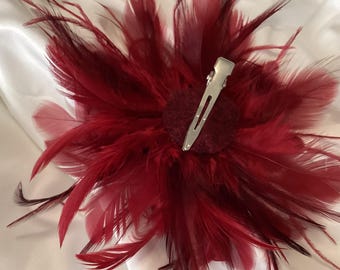 Wine & Black Feather Fascinator Hair Clip. Handmade in USA Dark Red Wine Shades. Feather Fascinator Hair Clip, Fashion  main image 3