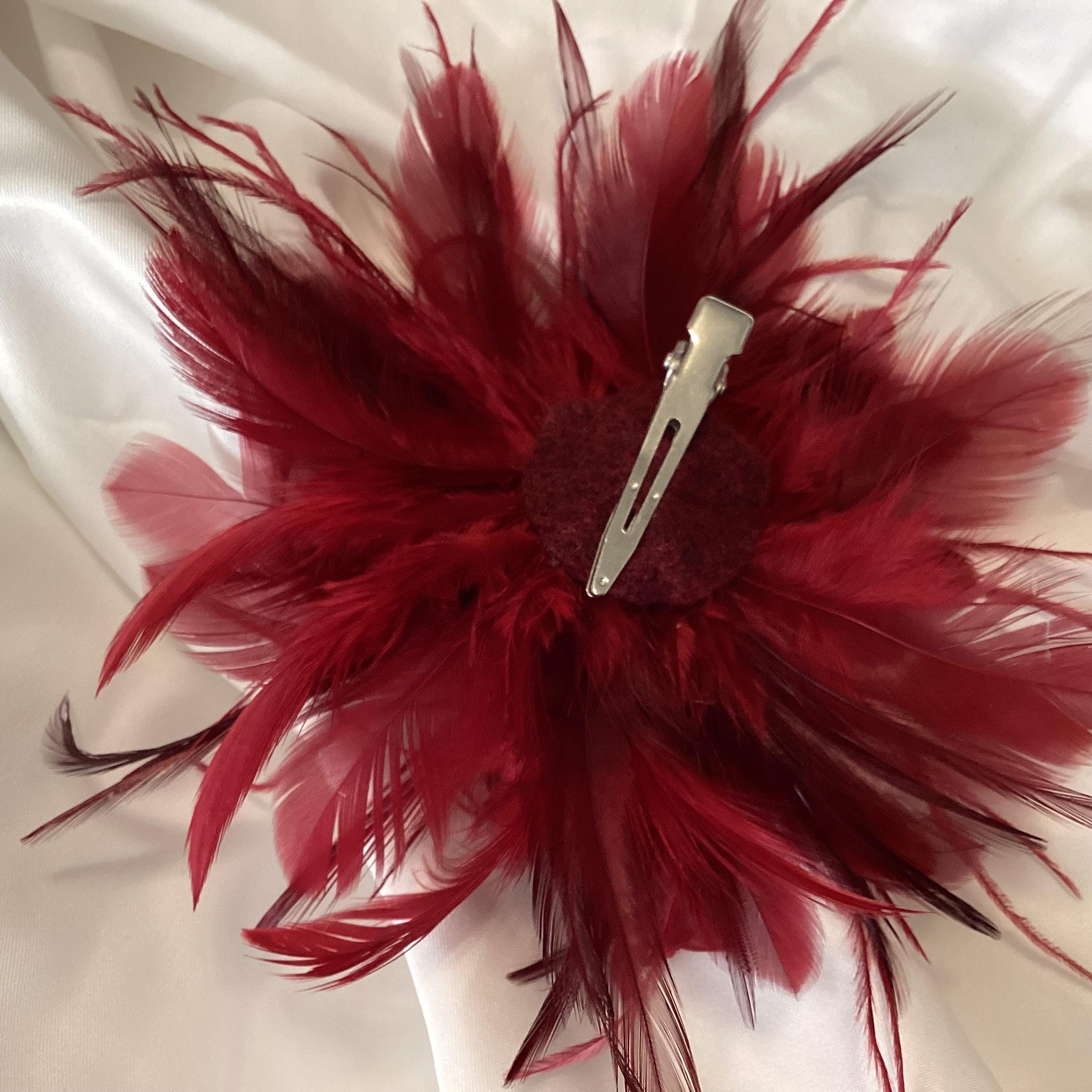 Wine Feather Fascinator Hair Clip. Handmade in USA Elegant Burgundy Red Fascinator Clip – Handcrafted Feather  main image 3