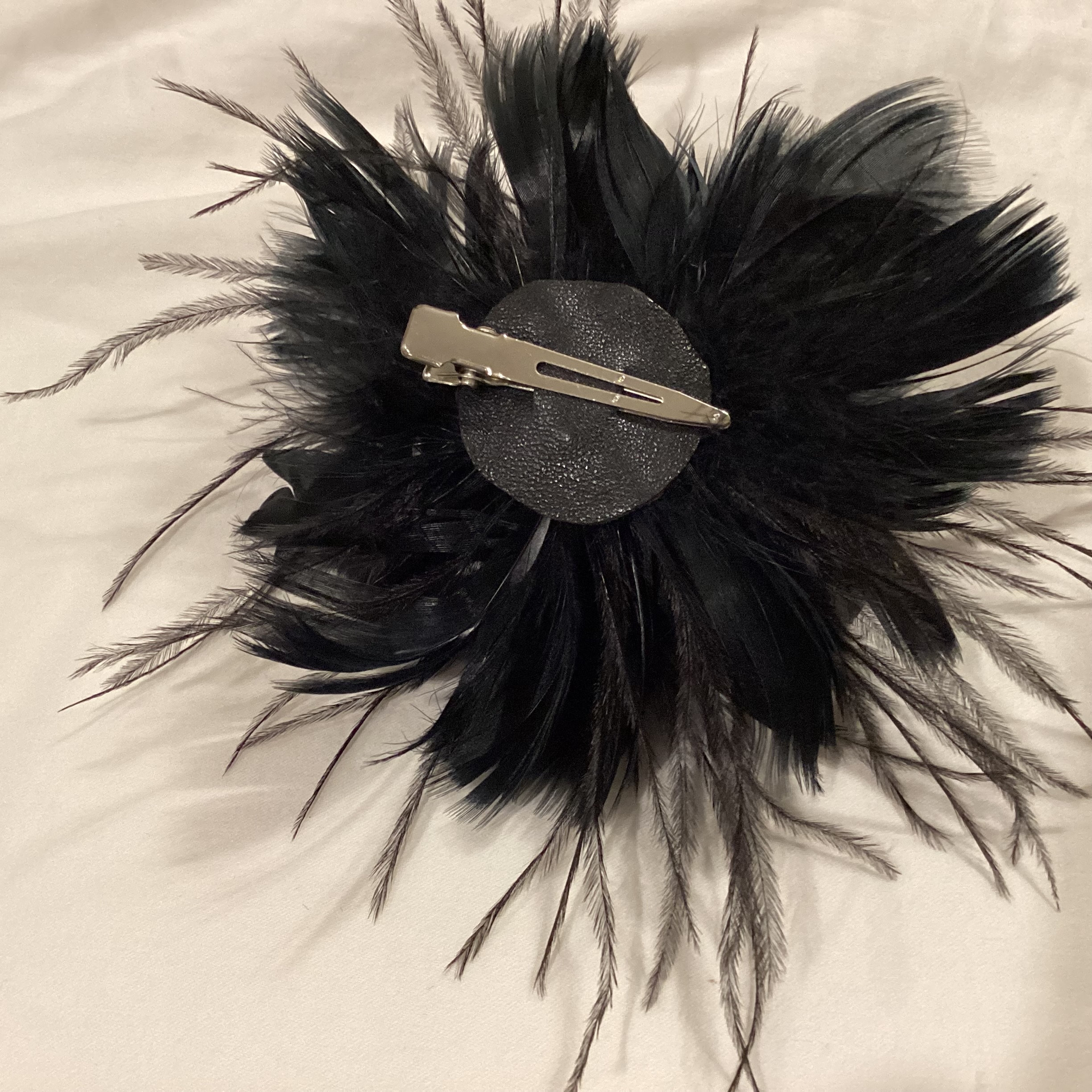 Black Feather Fascinator Hair Clip Accessory. Ostrich 