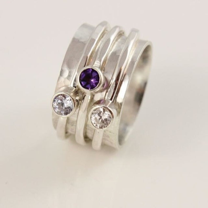 Birthstone Spinner Ring, Mother's Family Ring, 3 Gemstones, Sterling Silver, Custom Made Ring image 1