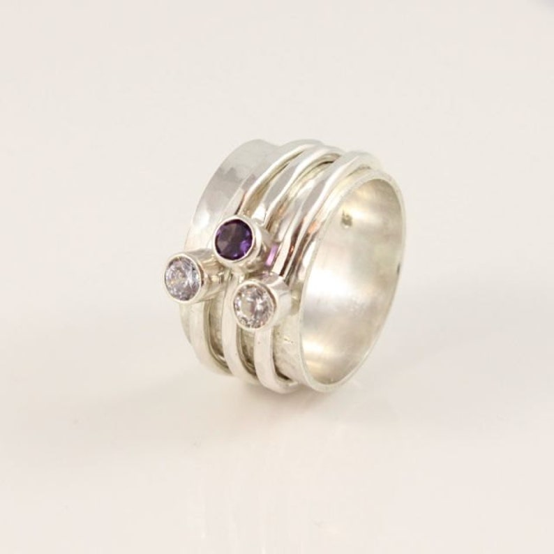 Birthstone Spinner Ring, Mother's Family Ring, 3 Gemstones, Sterling Silver, Custom Made Ring image 4