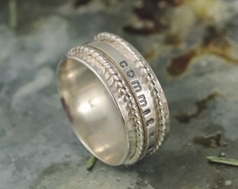 Narrow Personalized Ring, Not so Wide Spinner Ring, Family Ring, Sterling Silver, Custom Made