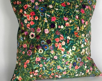 Green velvet floral  cushion