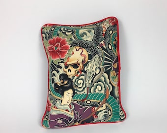 Japanese Tattoo Cushion with Piping
