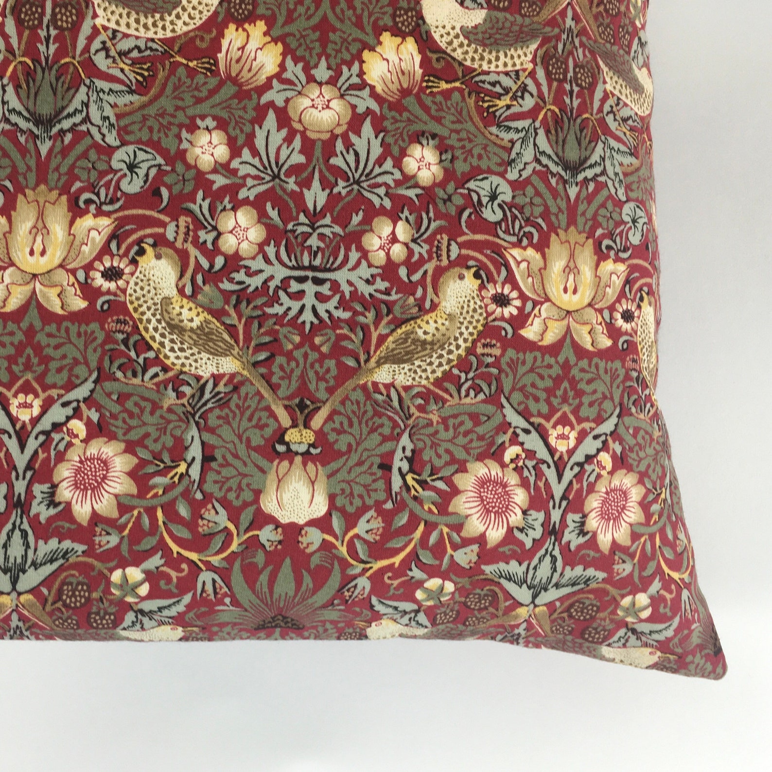 Morris and co Strawberry Thief Cushion Cover Red | Etsy