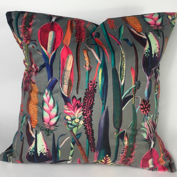 Velvet new tropical plants  Cushion Cover silver  background.