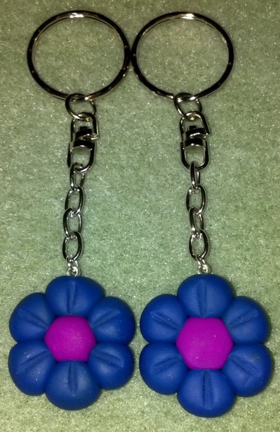 Items similar to Blue Flower Polymer Clay Keychain on Etsy