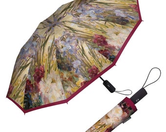 NEW RainCaper Tiffany Peonies & Iris Folding Travel Umbrella