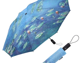 NEW RainCaper Monet Water Lilies Folding Travel Umbrella