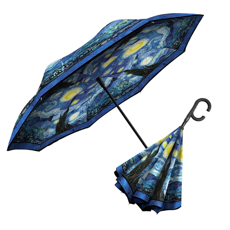 Starry Night Inverted Van Gogh Starry Night Reverse Inverted Umbrella – Hands-free, Windproof ...
