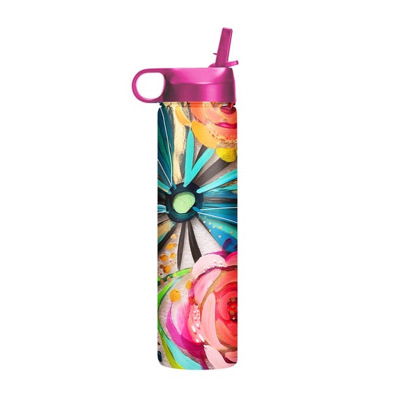 24 Oz Water Bottle - Ettavee "flowers on Glass" - Etsy