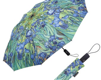 NEW RainCaper van Gogh Irises Folding Travel Umbrella