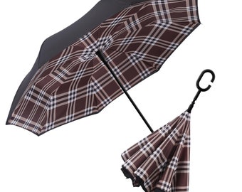 NEW Black Coco Plaid Reverse Umbrella