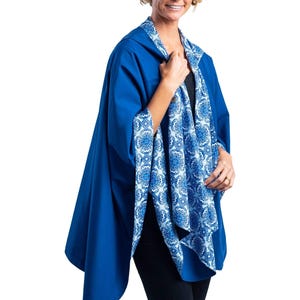 Navy &amp; China Blue Rainproof Hooded Rain Cape – Lightweight Women&#39;s Rain Wrap
