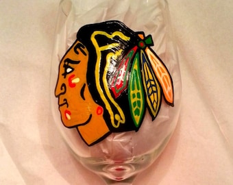 Chicago Blackhawks inspired Hand Painted 20 oz Wine Glass