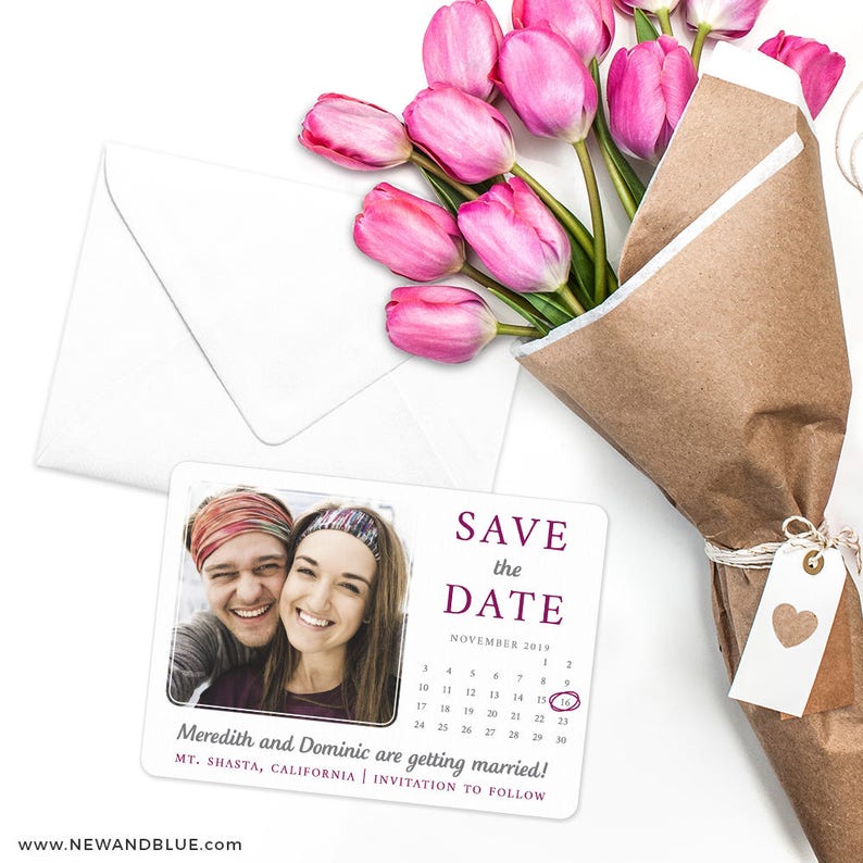Card Wedding Save the Date Envelope Includes Back Side Printing Calendar Couple