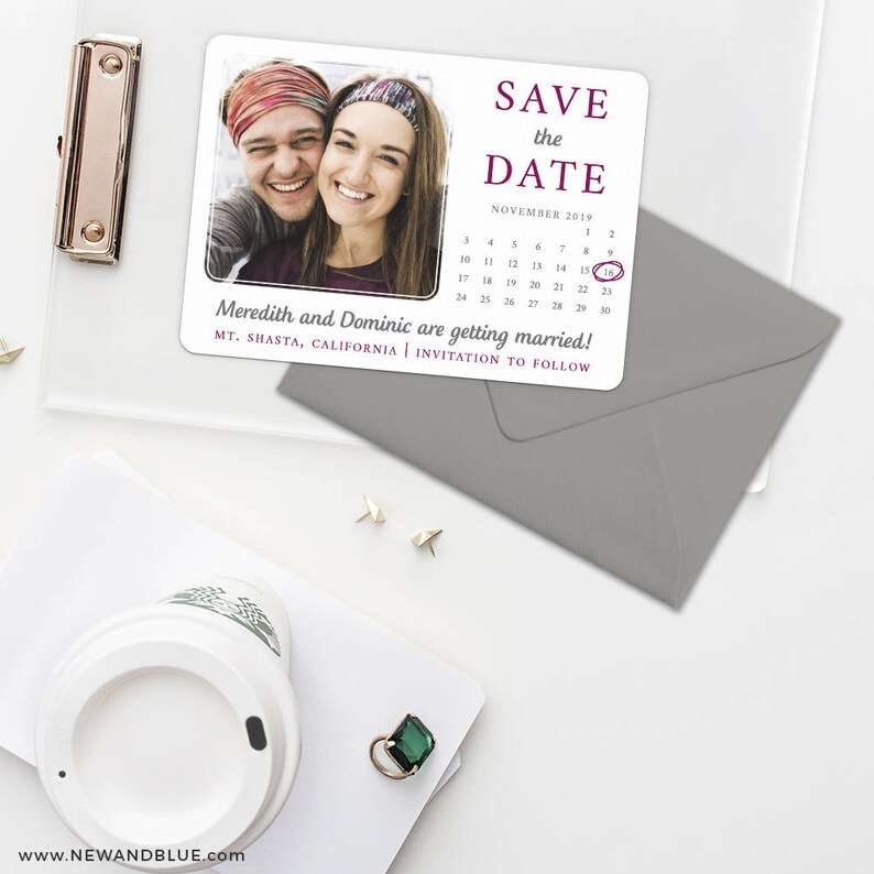 Card Wedding Save the Date Envelope Includes Back Side Printing Calendar Couple