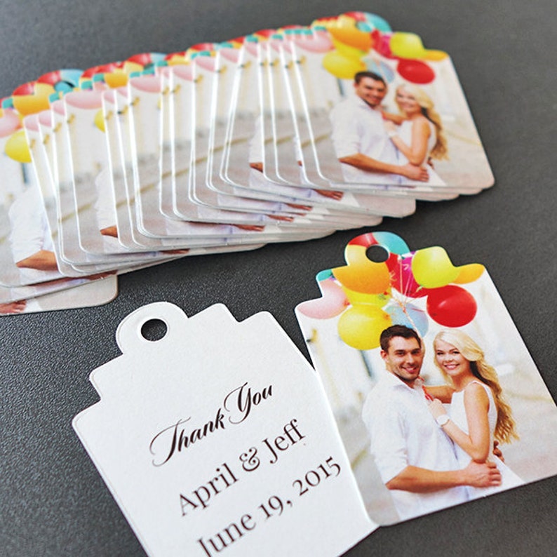 Wedding favor tags with personalized message and photo Etsy