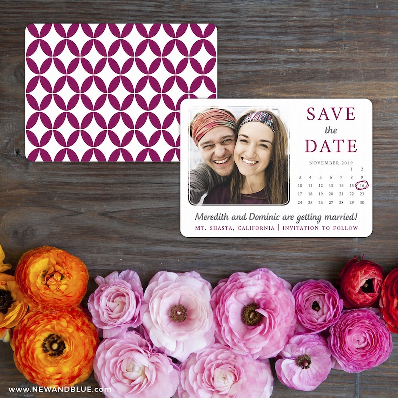 Card Wedding Save the Date Envelope Includes Back Side Printing Calendar Couple