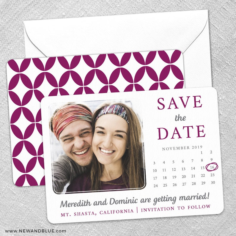 Card Wedding Save the Date Envelope Includes Back Side Printing Calendar Couple