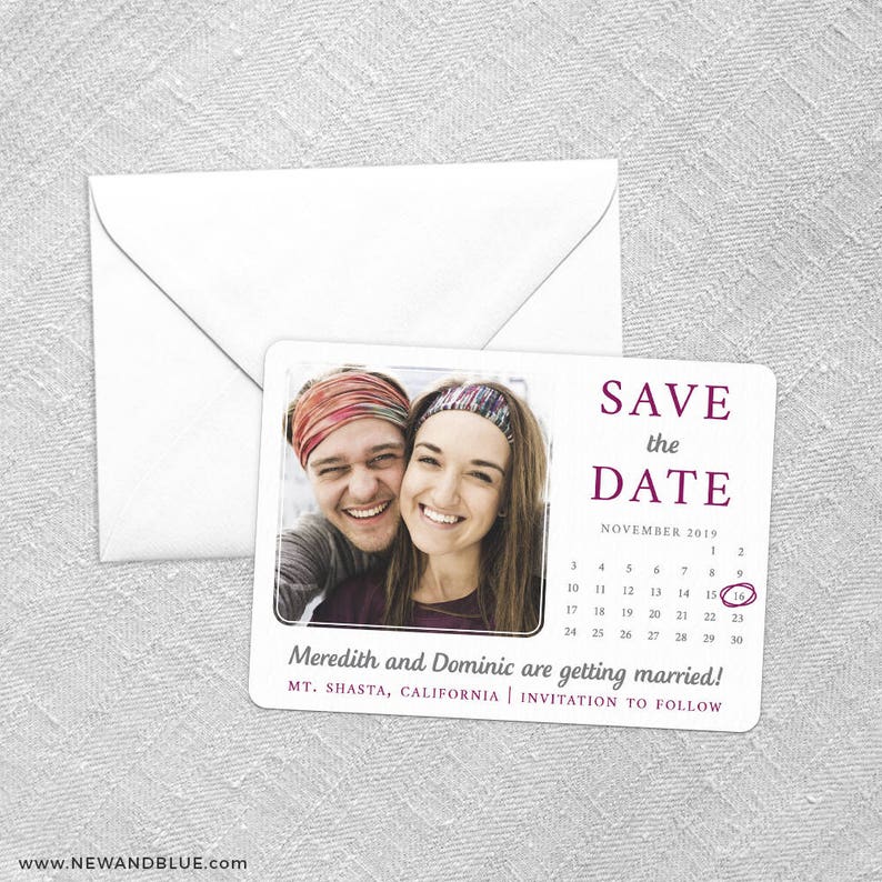 Card Wedding Save the Date Envelope Includes Back Side Printing Calendar Couple