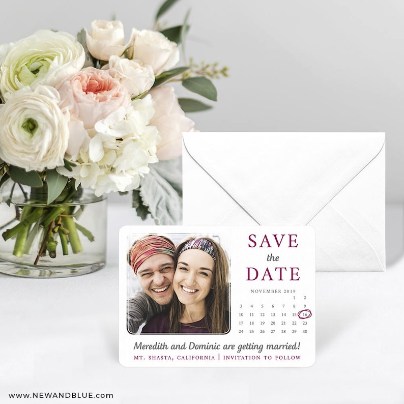 Card Wedding Save the Date Envelope Includes Back Side Printing Calendar Couple