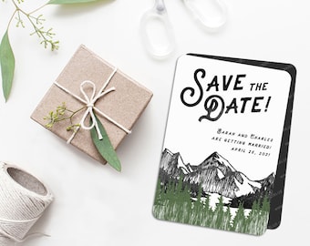 Mountaintop - Wedding Magnet - Save the Date + Envelopes