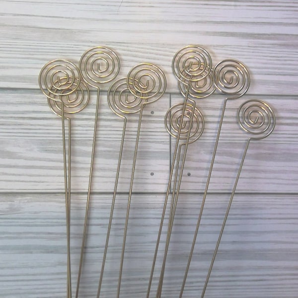 Set of 12 Gold Swirl Wire Card Holder, table number holder, photo holder, party supplies, florist supplies, wedding supplies